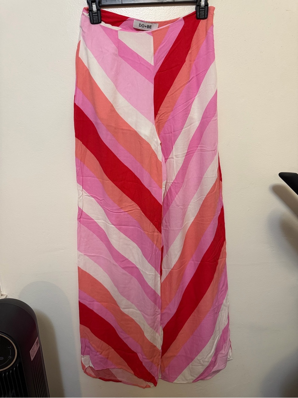 DO+BE Pink, Red & White Diagonal Stripe Flowy Pants